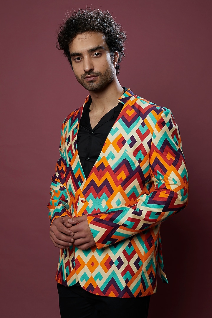 Multi-Colored Printed Blazer by Aces by Arjun Agarwal at Pernia's Pop Up Shop