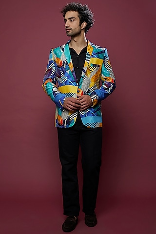 Multi-Colored Silk Printed Blazer by Aces by Arjun Agarwal