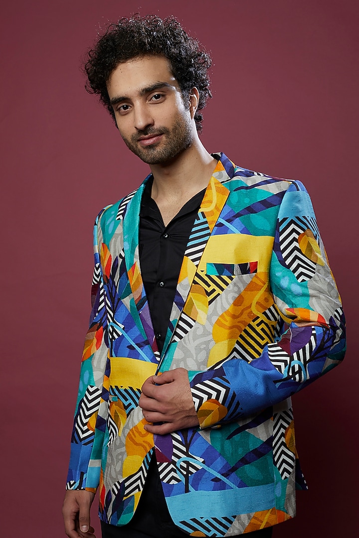 Multi-Colored Silk Printed Blazer by Aces by Arjun Agarwal at Pernia's Pop Up Shop