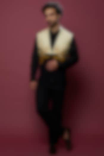 Black Silk Shirt With Nehru Jacket by Aces by Arjun Agarwal at Pernia's Pop Up Shop