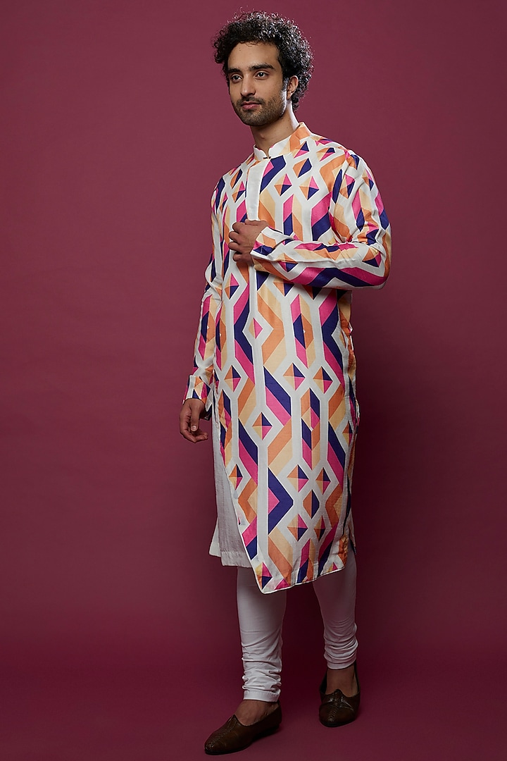 Multi-Colored Silk Printed Indowestern Jacket Set by Aces by Arjun Agarwal
