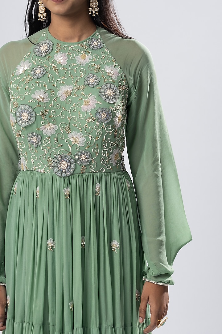 Moss Green Embroidered Maxi Cocktail Dress by Arakne at Pernia's Pop Up Shop
