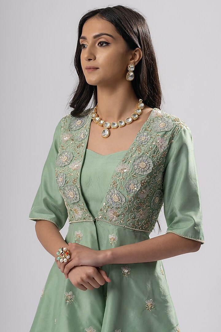 Moss Green Embroidered Jacket Set by Arakne at Pernia's Pop Up Shop