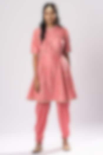 Coral Pink Bamboo Satin Dhoti Set by Arakne at Pernia's Pop Up Shop