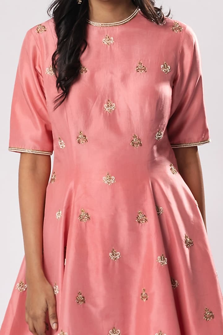 Coral Pink Bamboo Satin Dhoti Set by Arakne at Pernia's Pop Up Shop
