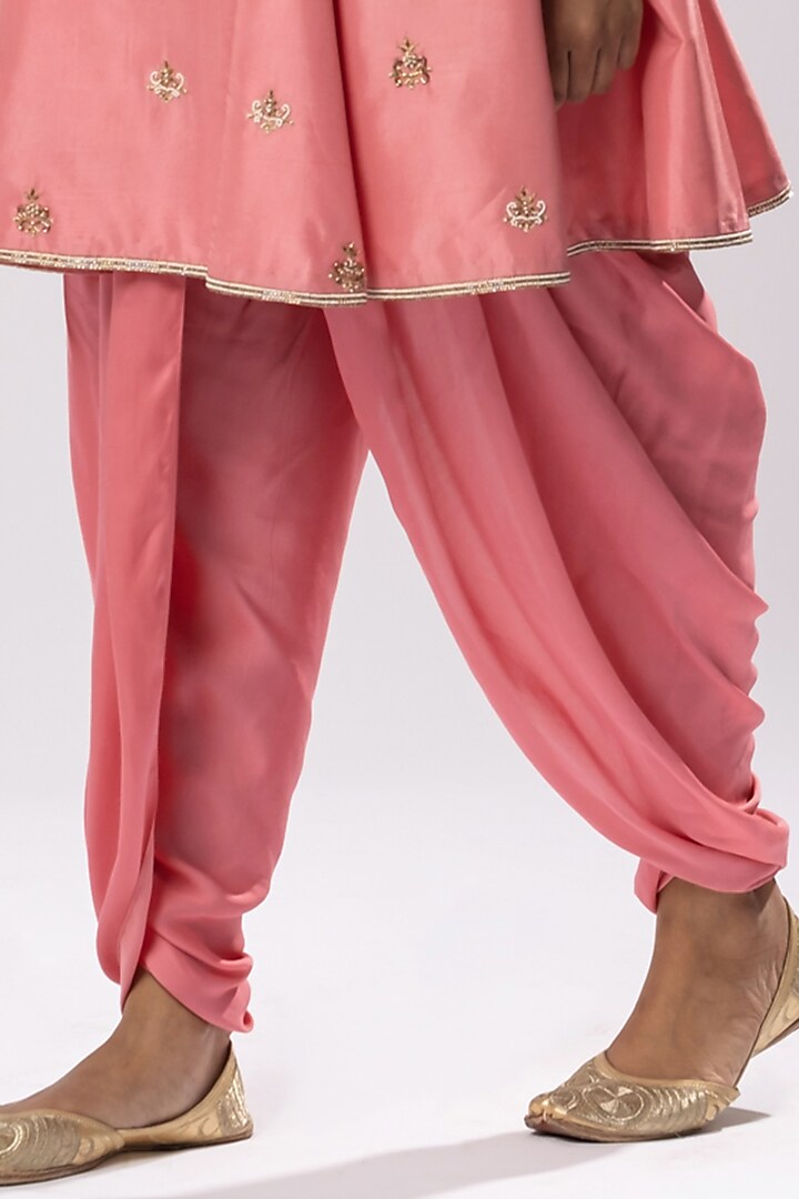 Coral Pink Bamboo Satin Dhoti Set by Arakne at Pernia's Pop Up Shop