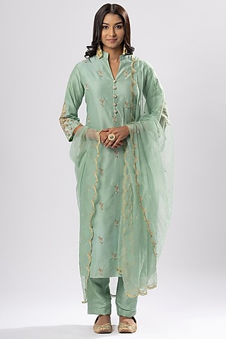 Moss Green Embroidered Kurta Set by Arakne