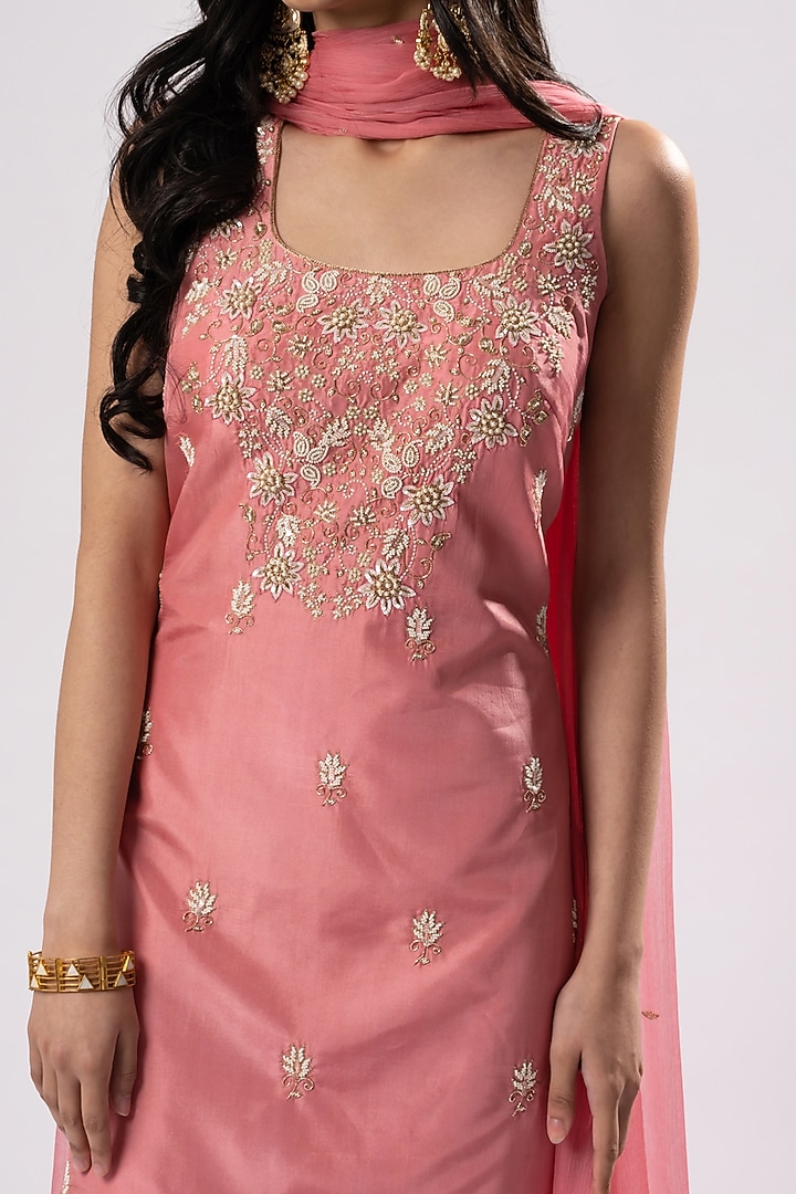Coral Pink Flared Party Wear Sharara Set by Arakne at Pernia's Pop Up Shop