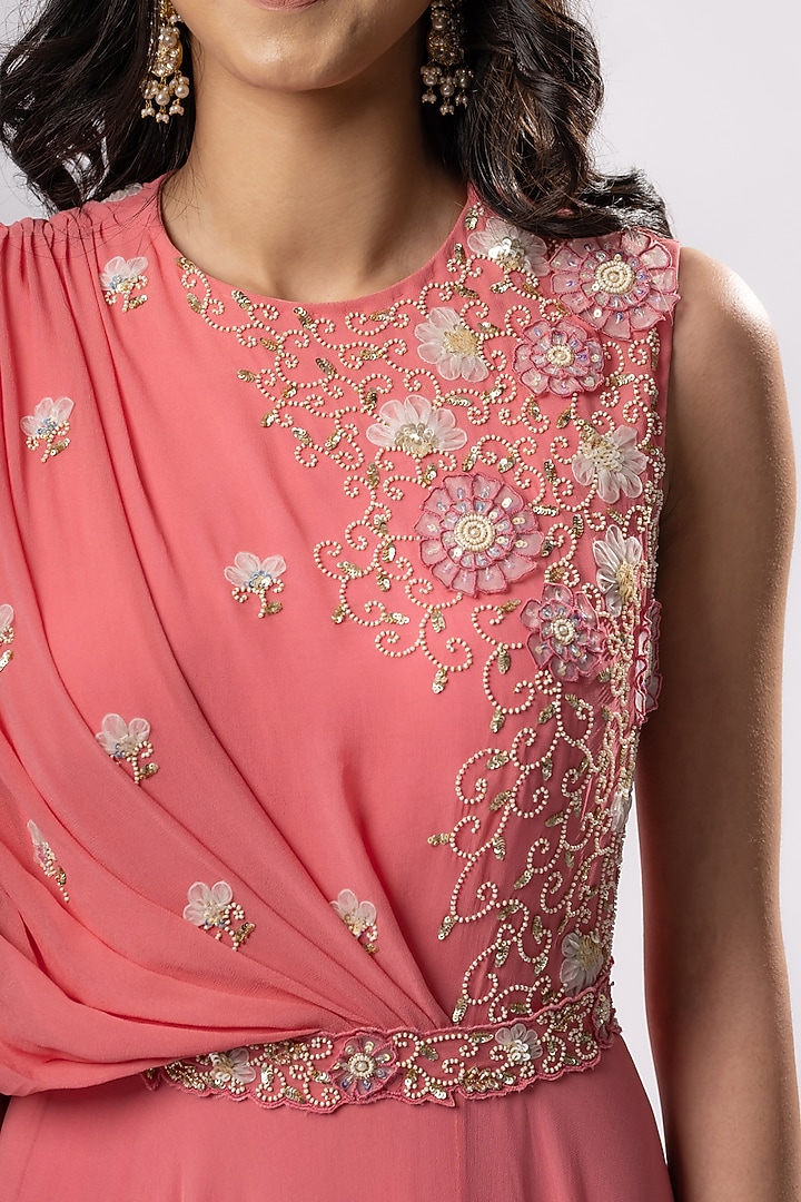 Coral Pink Embroidered Maxi Vacation Dress by Arakne at Pernia's Pop Up Shop