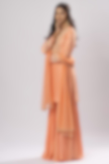 Salmon Peach Uppada Silk Sharara Set by Arakne at Pernia's Pop Up Shop