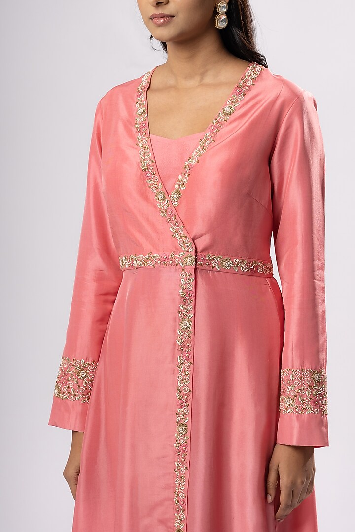 Coral Pink Embroidered Jacket Set by Arakne at Pernia's Pop Up Shop