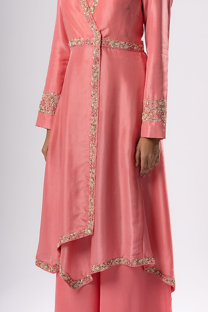 Coral Pink Embroidered Jacket Set by Arakne at Pernia's Pop Up Shop