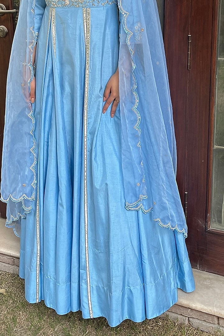 Powder Blue Embroidered Wedding Anarkali Set by Arakne at Pernia's Pop Up Shop