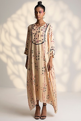 Yellow Printed Kaftan Dress by Arakne