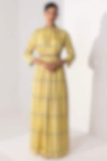 Yellow Printed Maxi Dress by Arakne