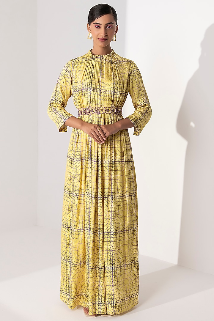 Yellow Printed Maxi Dress by Arakne