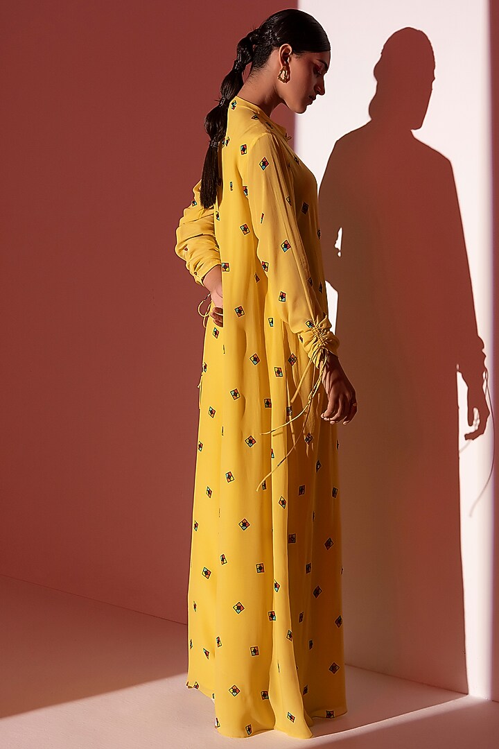Yellow Crepe Printed Maxi Vacation Dress by Arakne at Pernia's Pop Up Shop