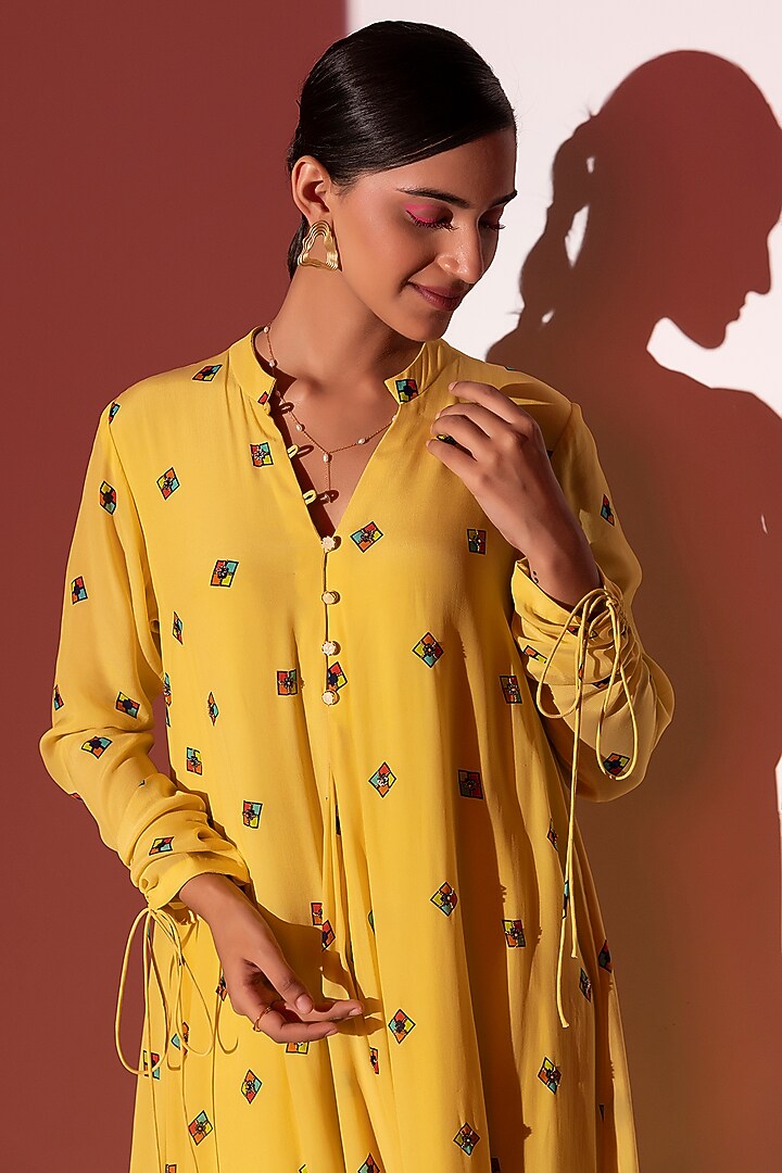 Yellow Crepe Printed Maxi Vacation Dress by Arakne at Pernia's Pop Up Shop