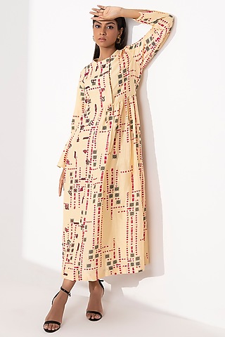 Light Yellow Printed Dress by Arakne