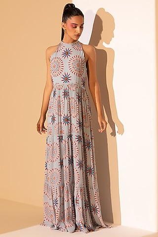 Powder Blue Printed Dress by Arakne
