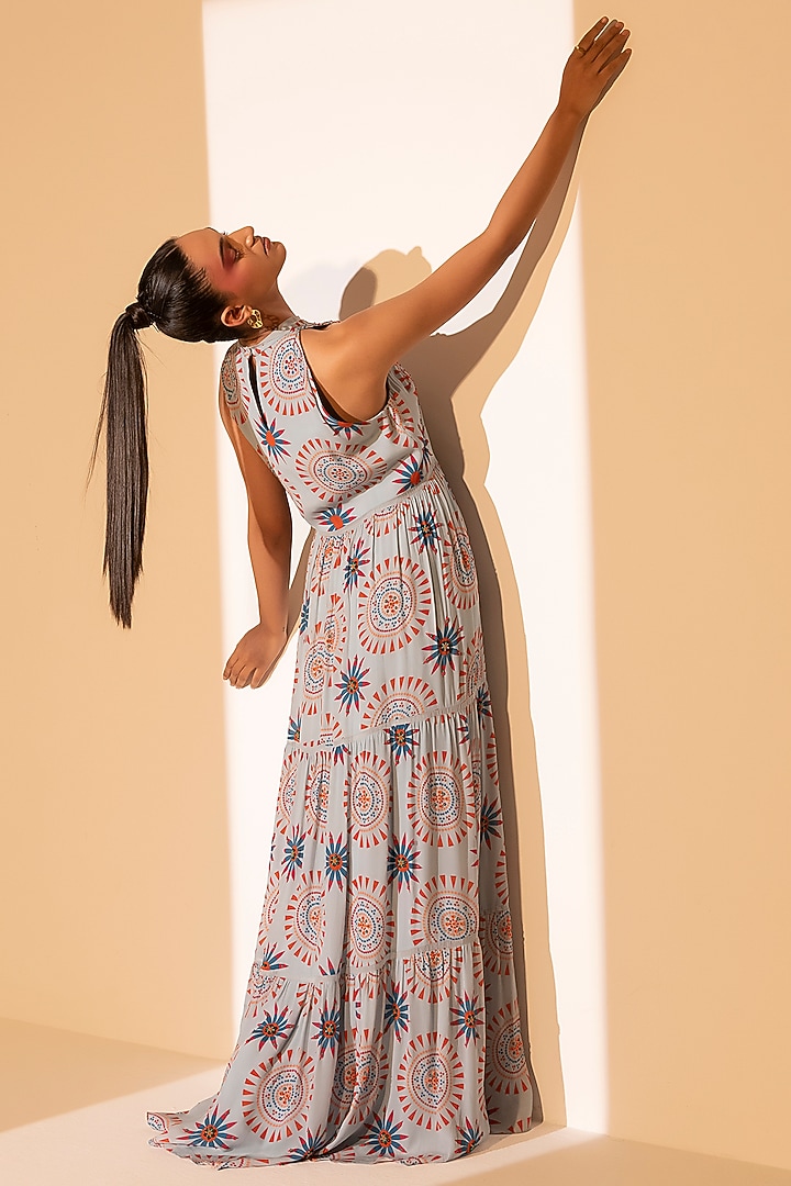 Powder Blue Printed Vacation Dress by Arakne at Pernia's Pop Up Shop