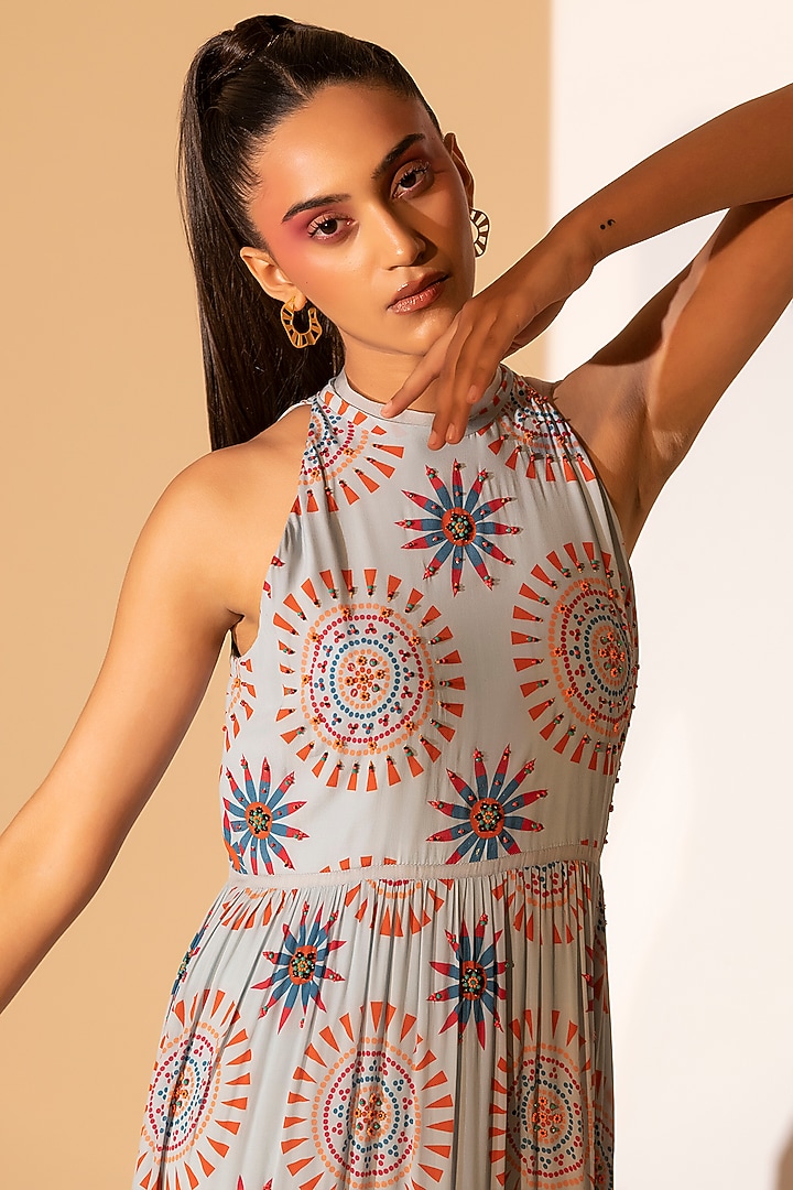 Powder Blue Printed Vacation Dress by Arakne at Pernia's Pop Up Shop