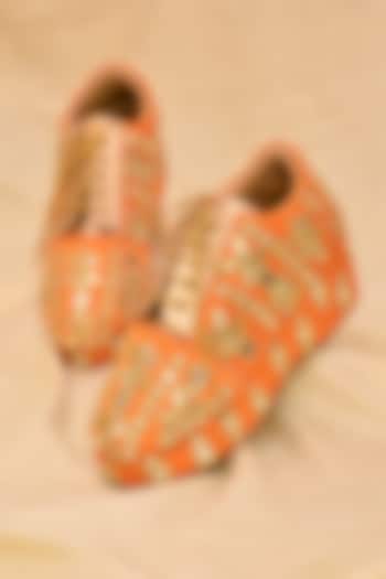 Marigold Orange Poly Silk Sneaker Wedges by Around Always