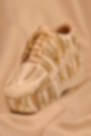 Gold Poly Silk Beaded Work Sneaker Wedges by Around Always