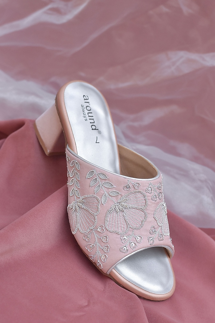 Pink Poly Silk Embroidered Sandals by Around Always at Pernia's Pop Up Shop