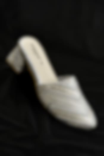 Silver Poly Silk & Rexine Embroidered Heels by Around Always at Pernia's Pop Up Shop