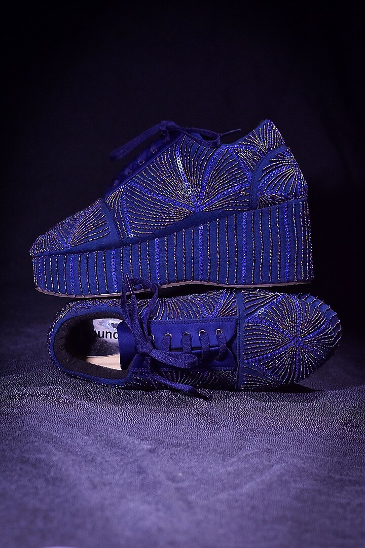 Blue Poly Silk Embroidered Shoes by Around Always at Pernia's Pop Up Shop