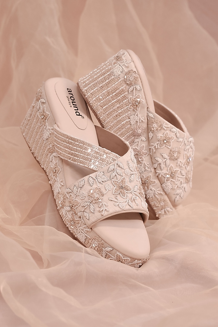 Ivory Poly Silk Sequins Work Wedges by Around Always at Pernia's Pop Up Shop