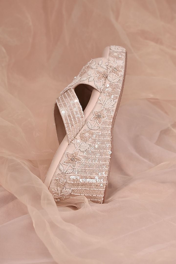 Ivory Poly Silk Sequins Work Wedges by Around Always at Pernia's Pop Up Shop