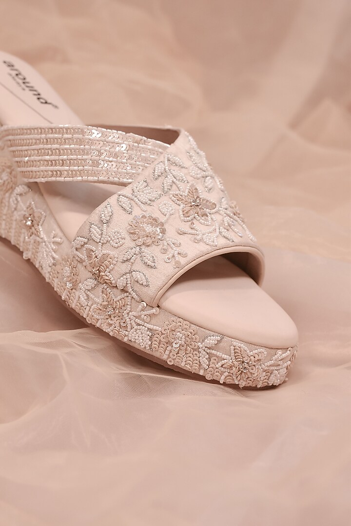 Ivory Poly Silk Sequins Work Wedges by Around Always at Pernia's Pop Up Shop