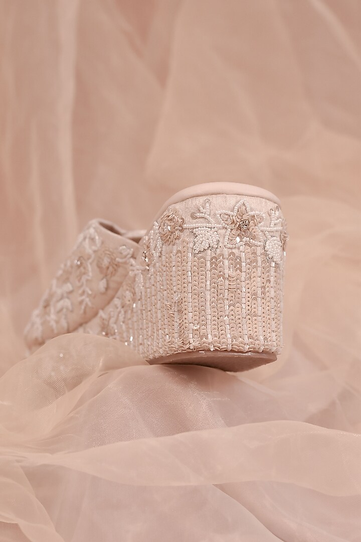 Ivory Poly Silk Sequins Work Wedges by Around Always at Pernia's Pop Up Shop