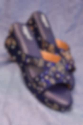 Blue Poly Silk Sequins Hand Work Wedges by Around Always at Pernia's Pop Up Shop