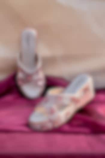 Pink Poly Silk Sequins Floral Work Wedges by Around Always at Pernia's Pop Up Shop
