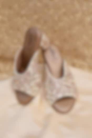 Gold Poly Silk Zari Floral Work Heels by Around Always at Pernia's Pop Up Shop