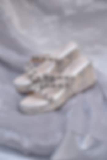 Silver Poly Silk Embroidered Wedges by Around Always at Pernia's Pop Up Shop