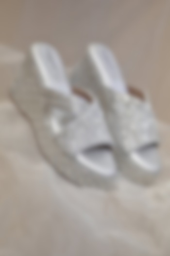 Silver Poly Silk Sequins Embroidered Wedges by Around Always at Pernia's Pop Up Shop