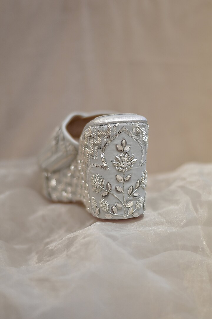 Silver Poly Silk Sequins Embroidered Wedges by Around Always at Pernia's Pop Up Shop