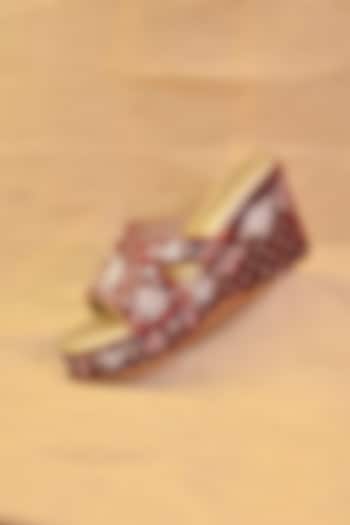 Maroon Poly Silk & Velvet Beads Embroidered Wedges by Around Always at Pernia's Pop Up Shop