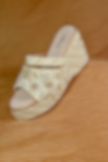 Ivory Poly Silk Sequins Embroidered Peep-Toe Wedges by Around Always at Pernia's Pop Up Shop