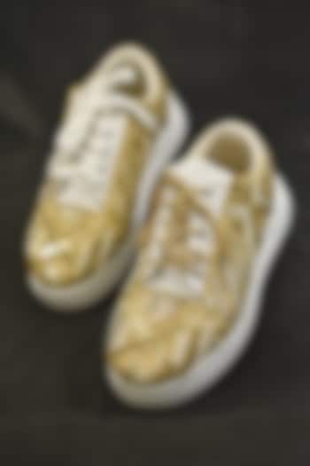 Gold Poly Silk Sneakers by Around Always at Pernia's Pop Up Shop