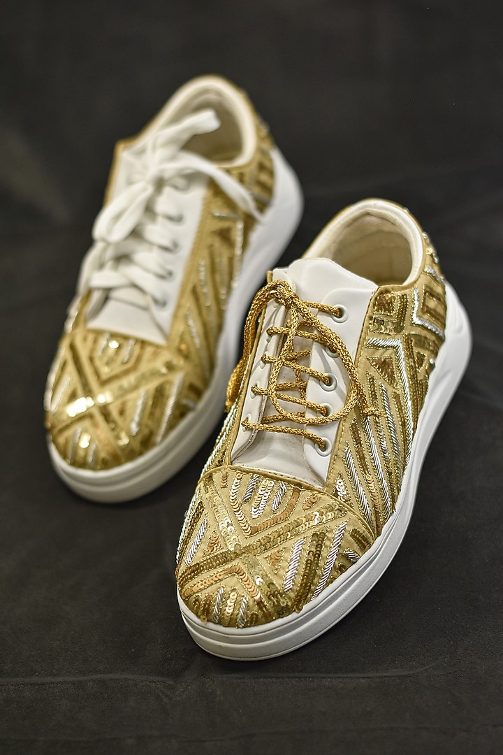 Gold Poly Silk Sneakers by Around Always at Pernia's Pop Up Shop