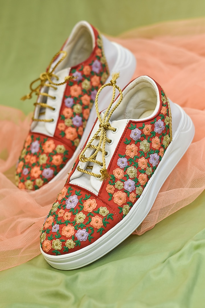 Multi-Colored Poly Silk Embroidered Sneakers by Around Always at Pernia's Pop Up Shop