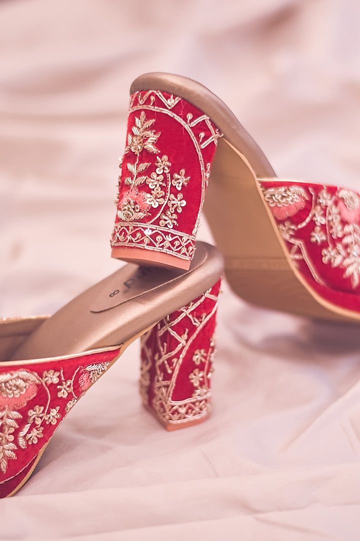 Red sales embroidered heels