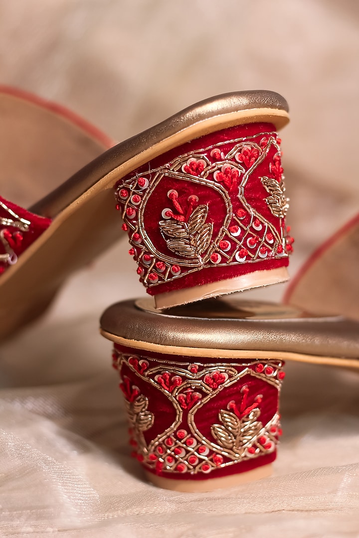 Red Embroidered Flats by Around Always at Pernia's Pop Up Shop