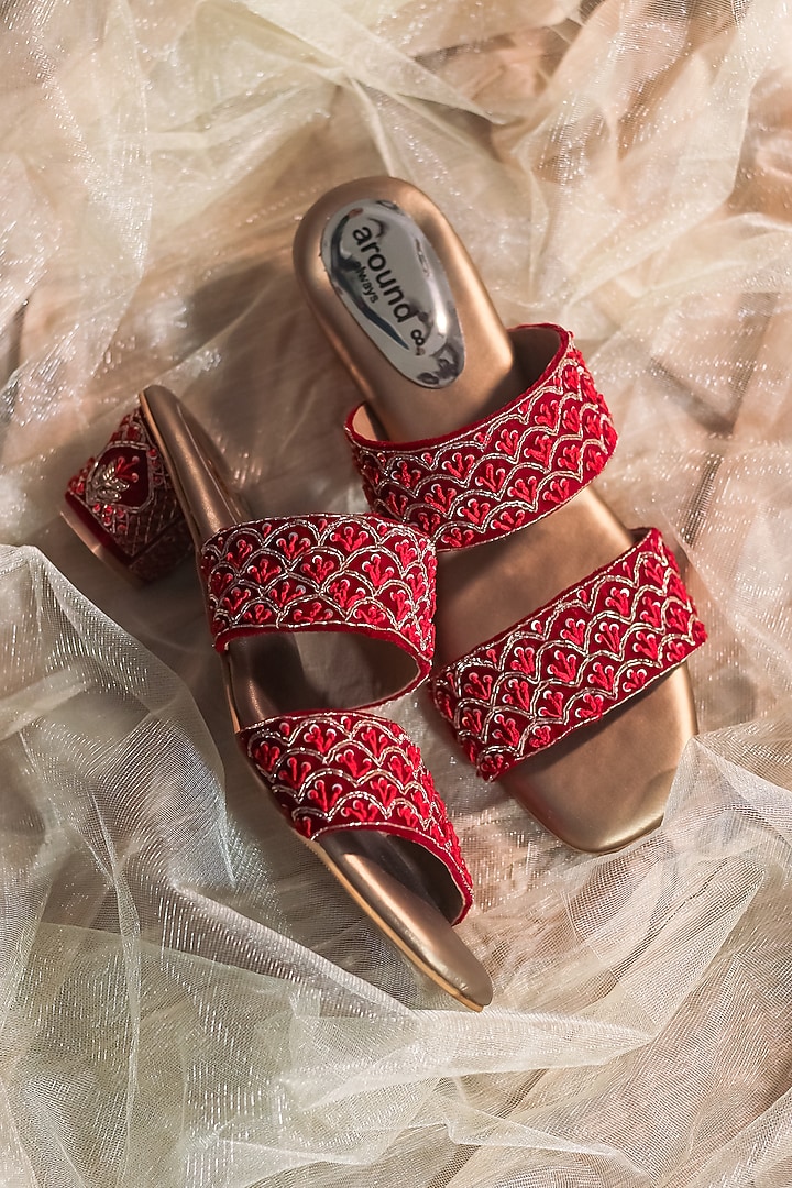 Red Embroidered Flats by Around Always at Pernia's Pop Up Shop