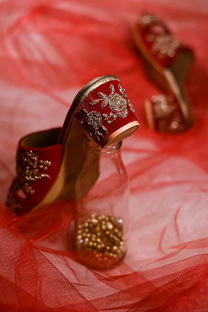 Red Hand Embroidered Flats by Around Always at Pernia's Pop Up Shop